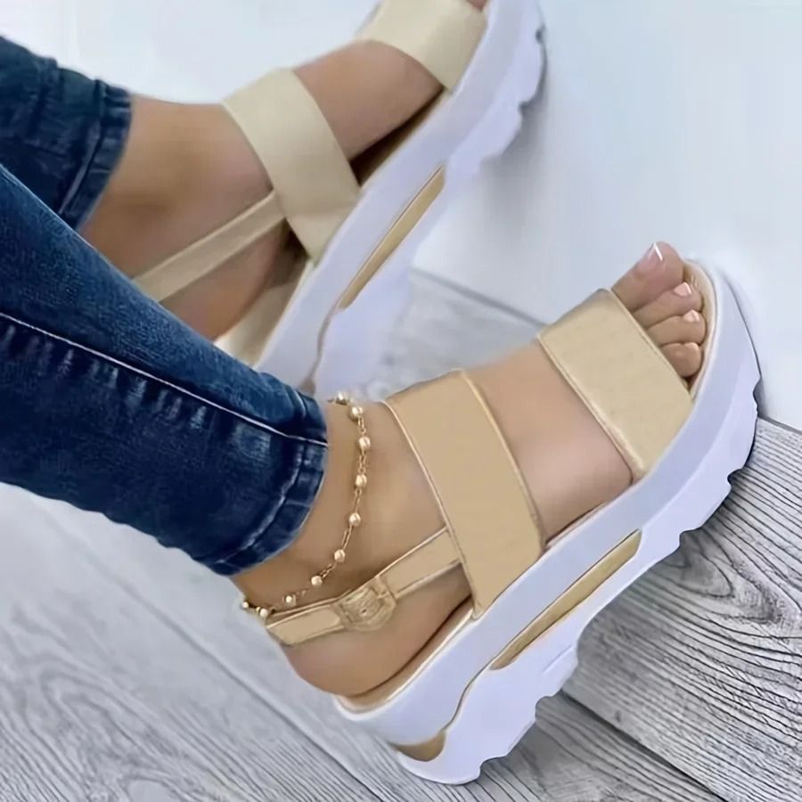 Womens Open Toe Buckle Sandals Non Slip Summer Wedge Shoes 6