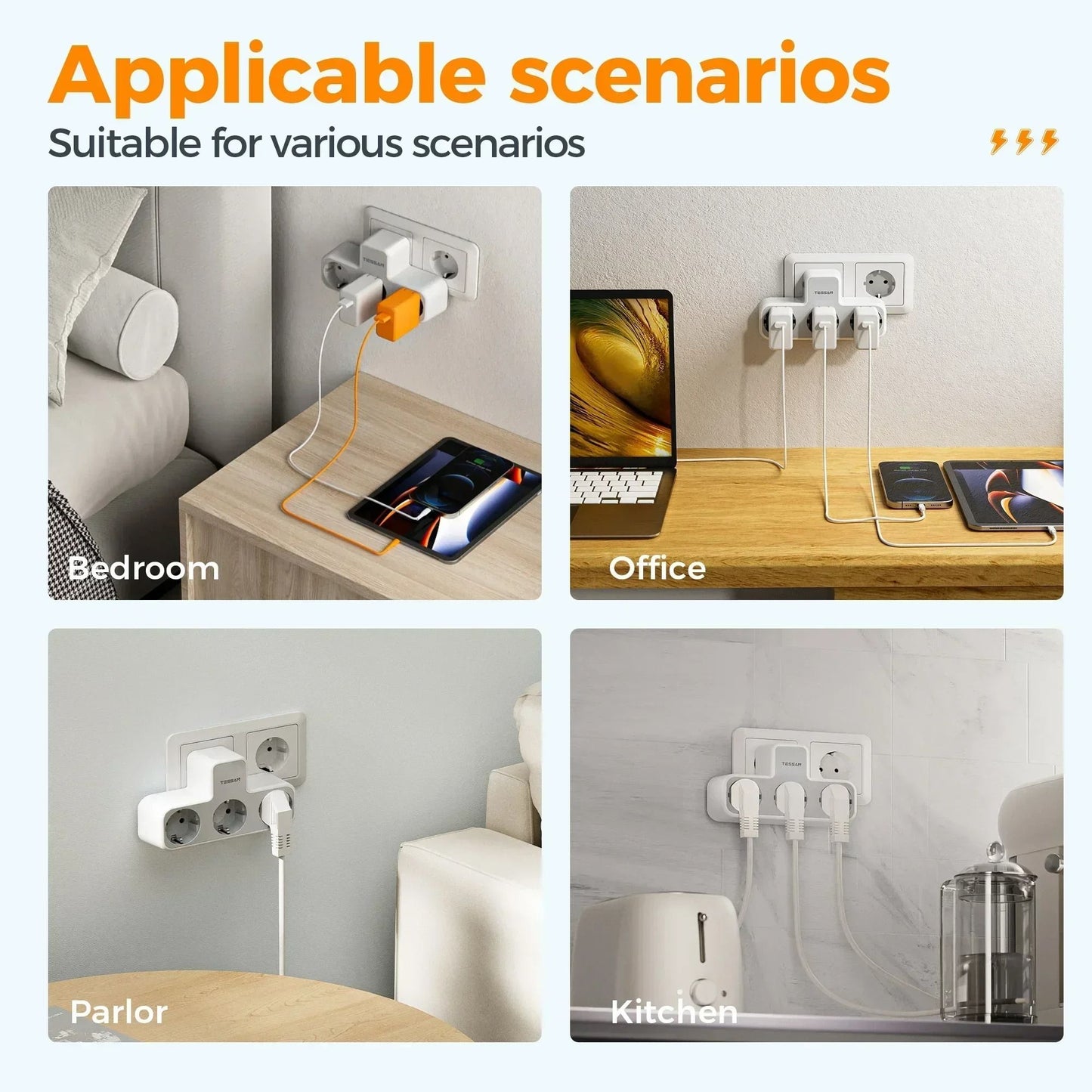Multi Outlet EU Power Strip With USB Charging And Safety 4