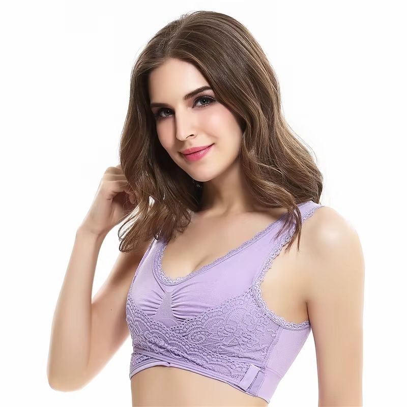 Seamless Lace Sports Bra With Cross Buckle  ShockProof Yoga Bralette S4XL 6