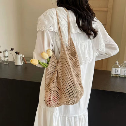 Womens Crochet Shoulder Bag Large Capacity Knitted Tote Summer Mesh Beach Hobo Handbag