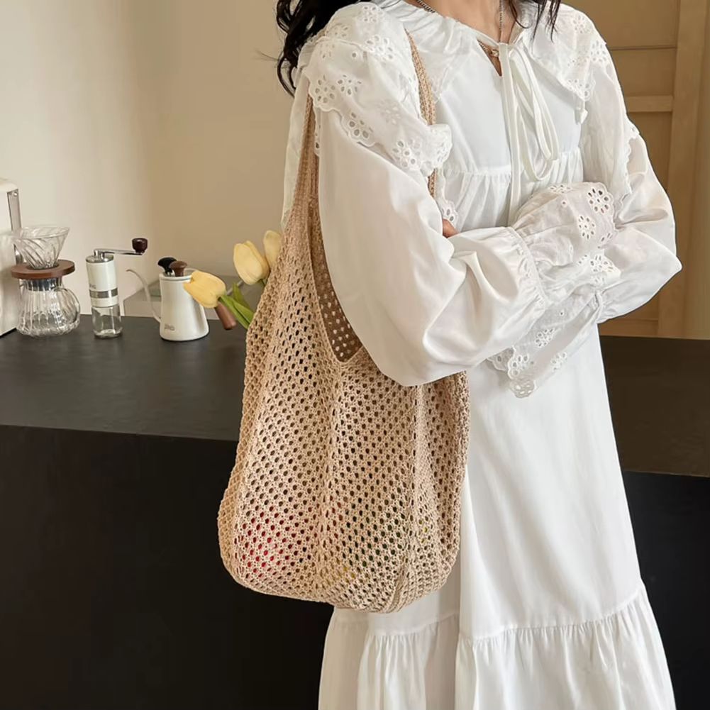 Womens Crochet Shoulder Bag Large Capacity Knitted Tote Summer Mesh Beach Hobo Handbag 4