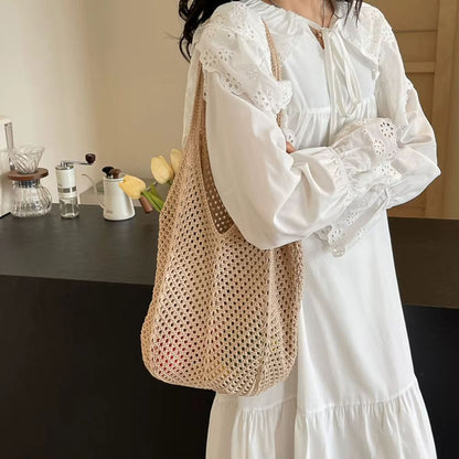 Womens Crochet Shoulder Bag Large Capacity Knitted Tote Summer Mesh Beach Hobo Handbag 4