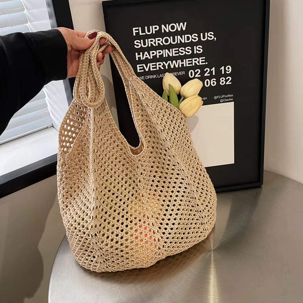 Womens Crochet Shoulder Bag Large Capacity Knitted Tote Summer Mesh Beach Hobo Handbag 1