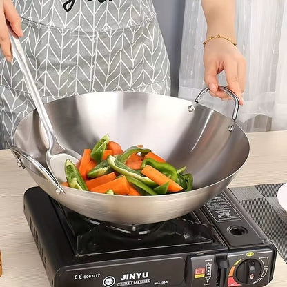 Large Stainless Steel Wok Pan Durable Uncoated Chef Pan With Dual Handles Easy To Clean 1