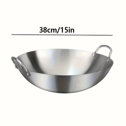 Large Stainless Steel Wok Pan Durable Uncoated Chef Pan With Dual Handles Easy To Clean 3