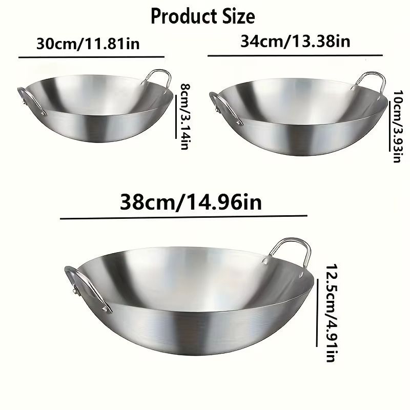 Large Stainless Steel Wok Pan Durable Uncoated Chef Pan With Dual Handles Easy To Clean 4