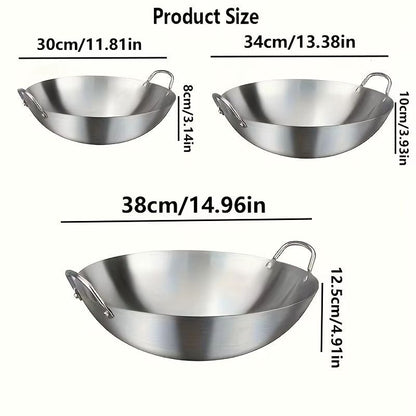Large Stainless Steel Wok Pan Durable Uncoated Chef Pan With Dual Handles Easy To Clean 4