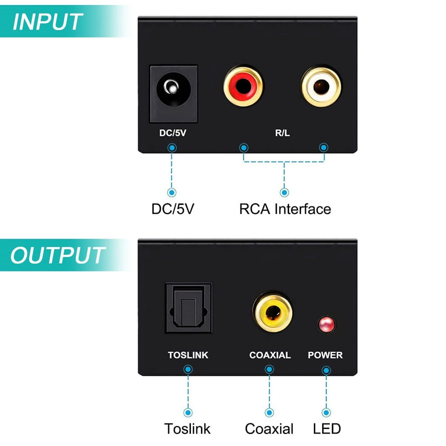 ADC Analog To Digital Audio Converter RCA To Optical Toslink  Coaxial Adapter Transform Analog LR 3