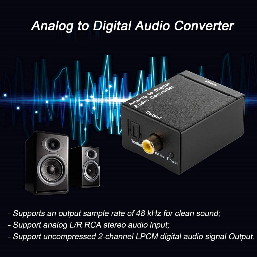 ADC Analog To Digital Audio Converter RCA To Optical Toslink  Coaxial Adapter Transform Analog LR 5