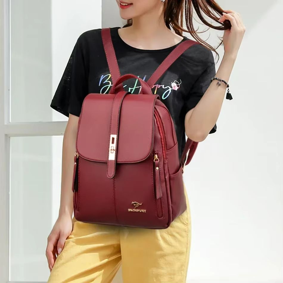 Womens Large Capacity Leather Backpack  Vintage Travel  School Rucksack 2