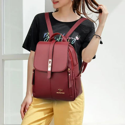 Womens Large Capacity Leather Backpack  Vintage Travel  School Rucksack 2