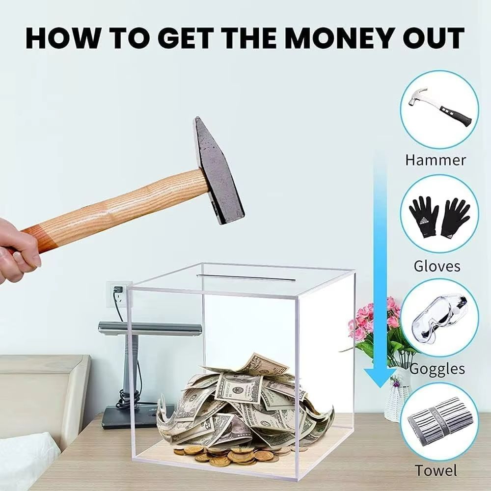 Clear Acrylic Piggy Bank For Adults  Break To Open Money Saving Bank 5