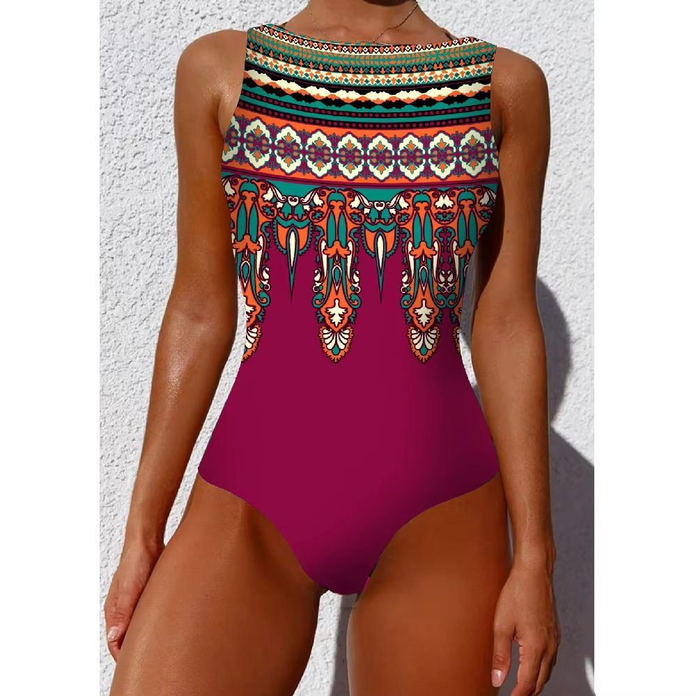 Womens Printed OnePiece Swimsuit  Push Up LaceUp Beachwear 2