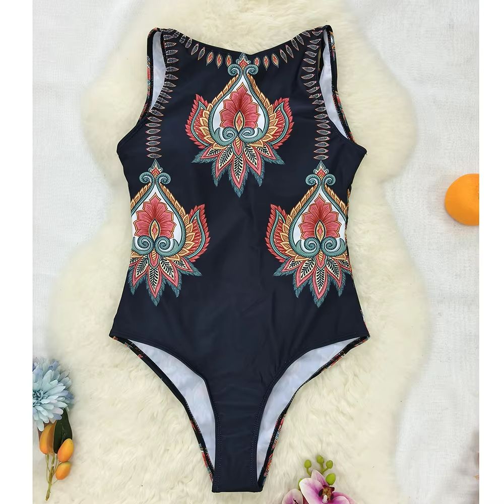 Womens Printed OnePiece Swimsuit  Push Up LaceUp Beachwear 4