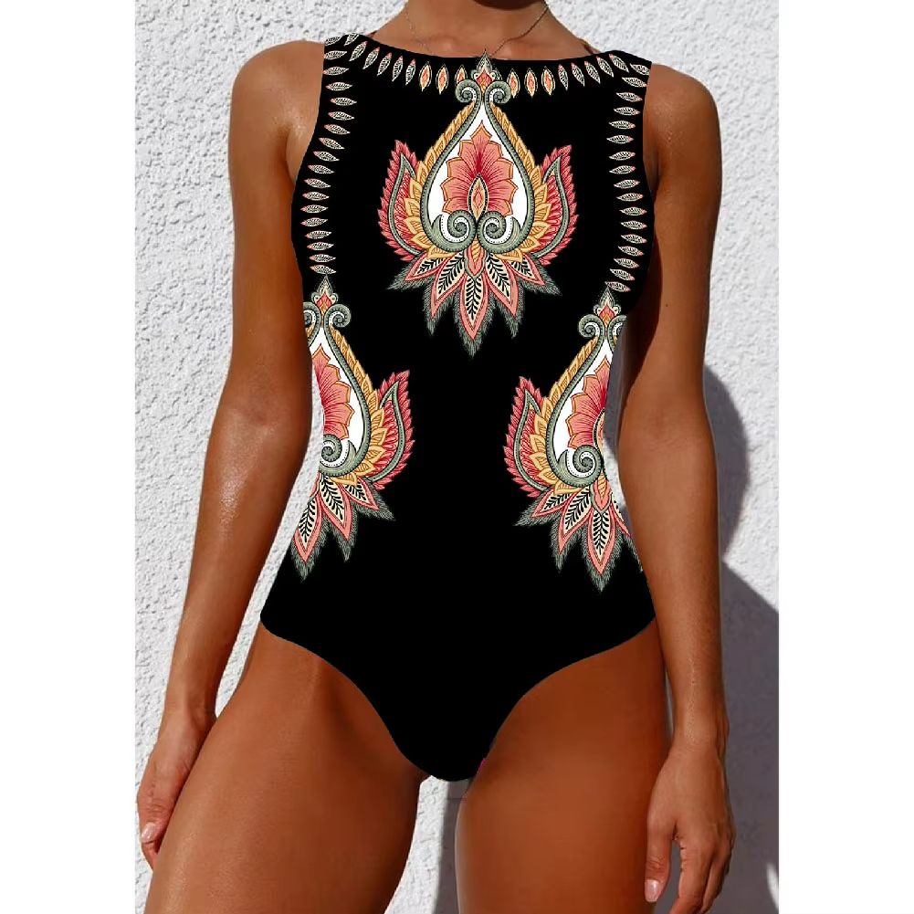 Womens Printed OnePiece Swimsuit  Push Up LaceUp Beachwear 8
