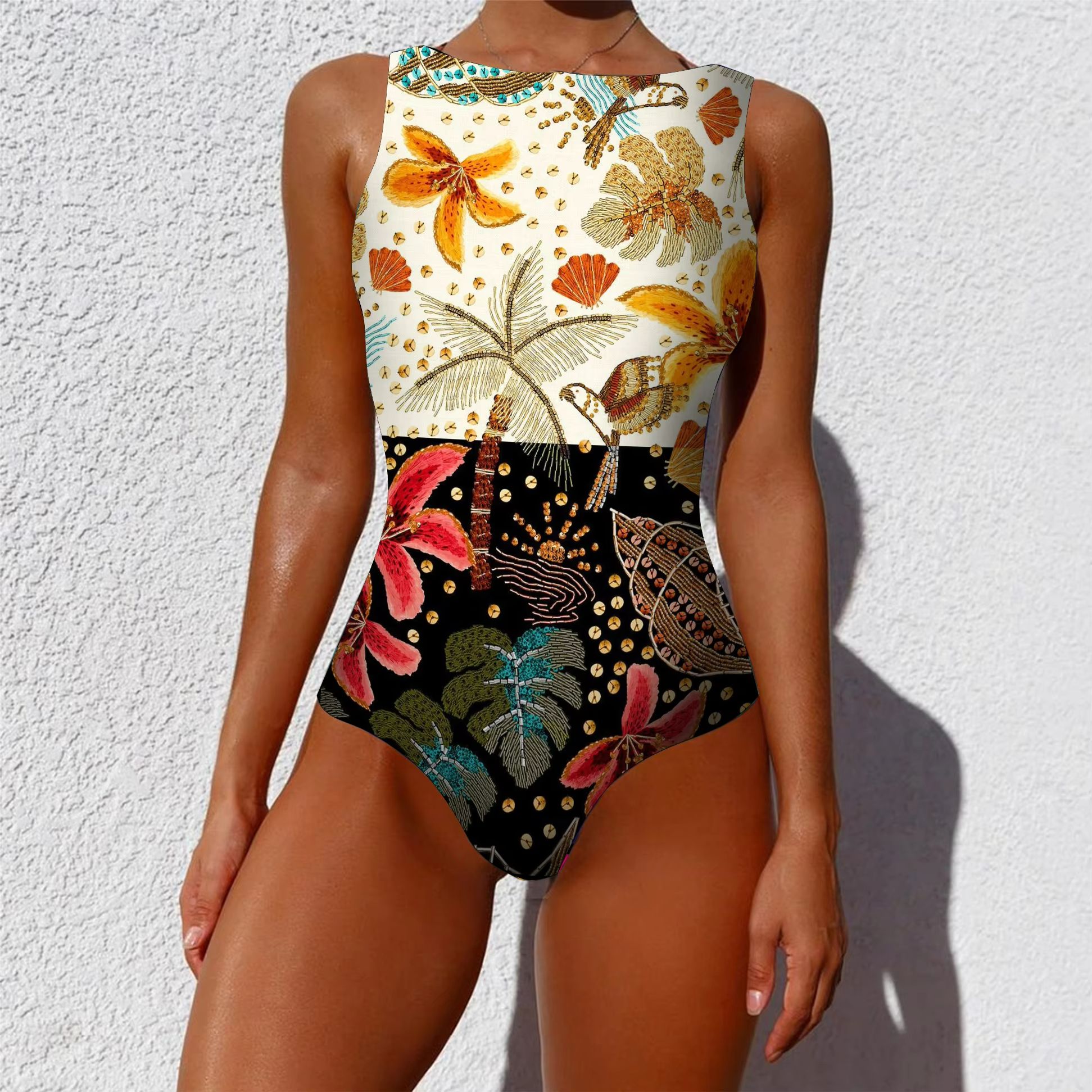 Womens Printed OnePiece Swimsuit  Push Up LaceUp Beachwear 22