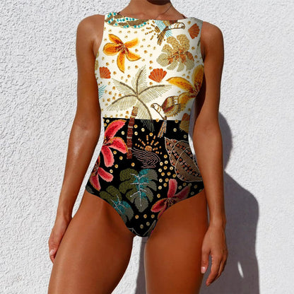 Womens Printed OnePiece Swimsuit  Push Up LaceUp Beachwear 22