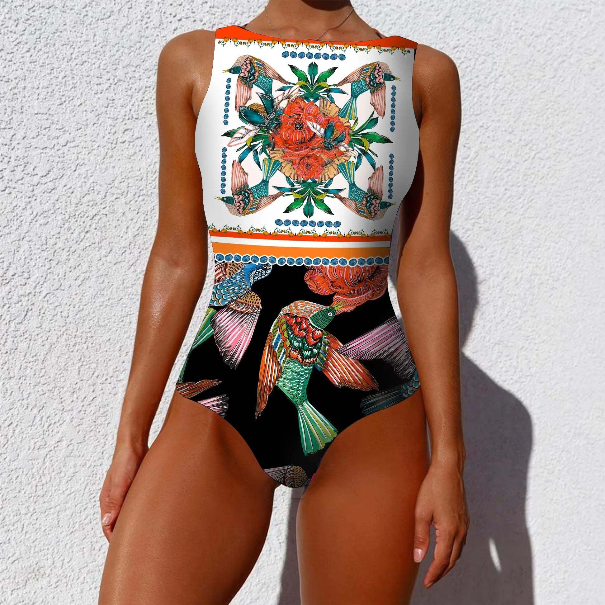 Womens Printed OnePiece Swimsuit  Push Up LaceUp Beachwear 26