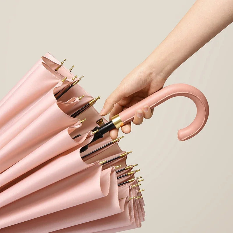 Luxury Windproof Umbrella with Strong Ribs, Long Handle Rain Umbrella for Women, Semi-Automatic Golf, Large Waterproof