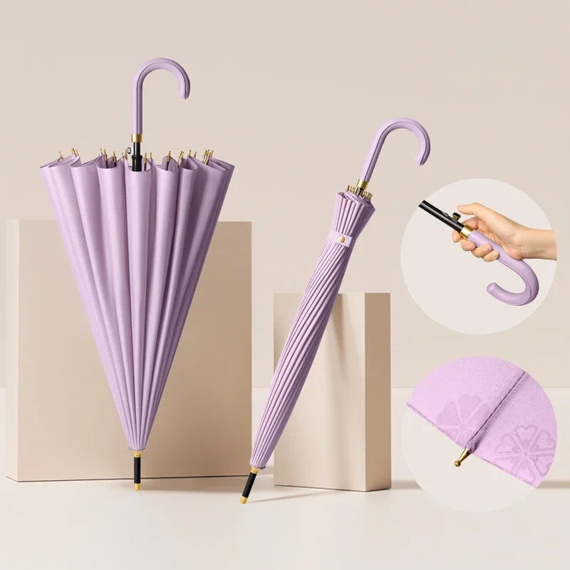 Luxury Windproof Umbrella with Strong Ribs, Long Handle Rain Umbrella for Women, Semi-Automatic Golf, Large Waterproof