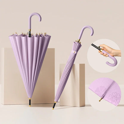 Luxury Windproof Umbrella with Strong Ribs, Long Handle Rain Umbrella for Women, Semi-Automatic Golf, Large Waterproof