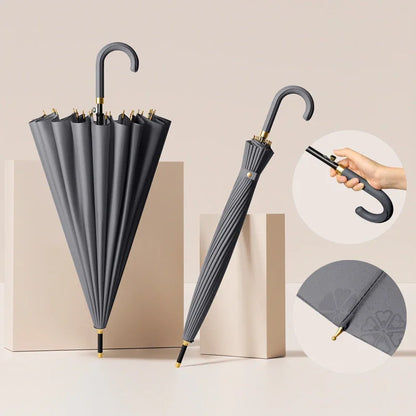 Luxury Windproof Umbrella with Strong Ribs, Long Handle Rain Umbrella for Women, Semi-Automatic Golf, Large Waterproof