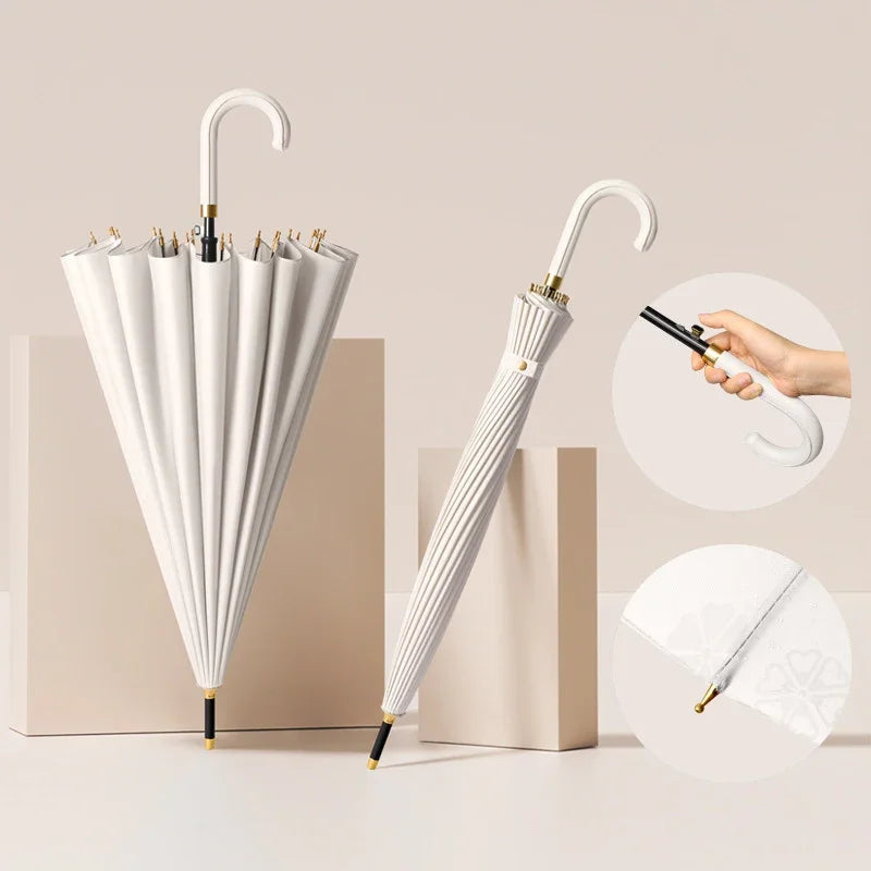 Luxury Windproof Umbrella with Strong Ribs, Long Handle Rain Umbrella for Women, Semi-Automatic Golf, Large Waterproof