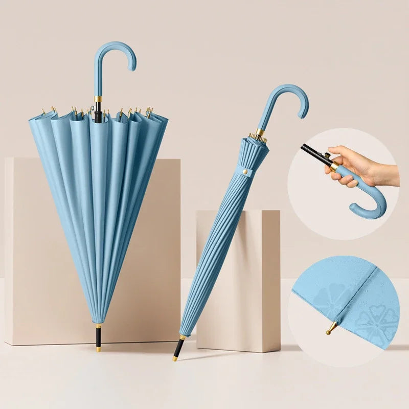 Luxury Windproof Umbrella with Strong Ribs, Long Handle Rain Umbrella for Women, Semi-Automatic Golf, Large Waterproof