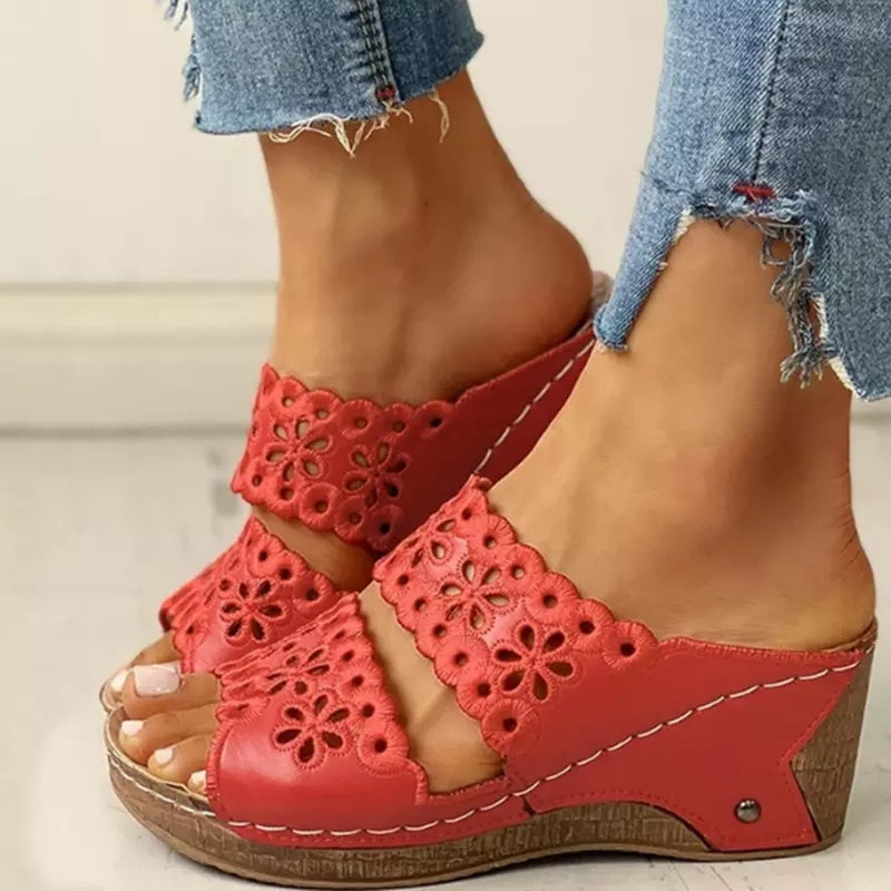Womens Fashion Gladiator Sandals, Summer Beach Wedge Sandals with Comfortable Flat Sole