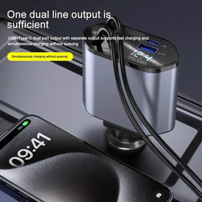 Ultimate 120W Fast Charge Car Charger Retractable Cable For IPhone  Samsung Type C PD Adapter 1