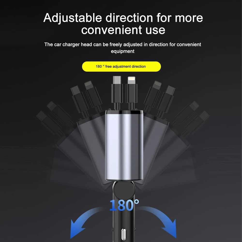 Ultimate 120W Fast Charge Car Charger Retractable Cable For IPhone  Samsung Type C PD Adapter 2