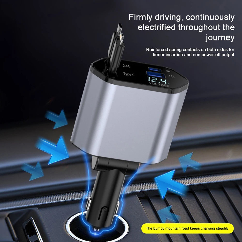 Ultimate 120W Fast Charge Car Charger Retractable Cable For IPhone  Samsung Type C PD Adapter 3