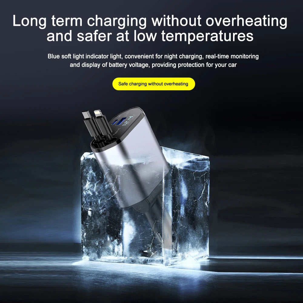 Ultimate 120W Fast Charge Car Charger Retractable Cable For IPhone  Samsung Type C PD Adapter 4