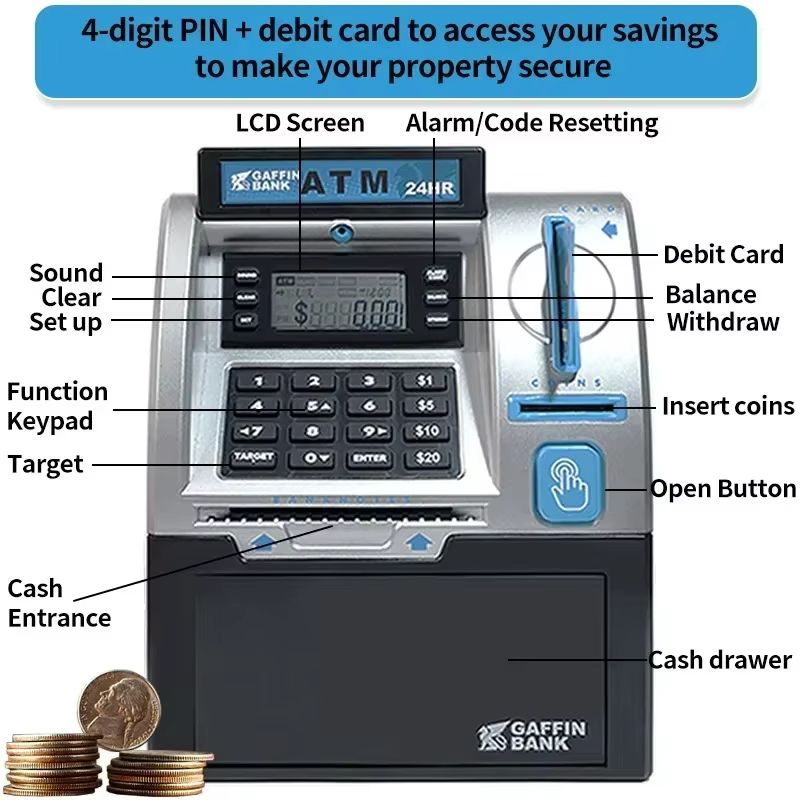 Kids ATM Piggy Bank  Electronic Password Saving Box With Swipe Card 1