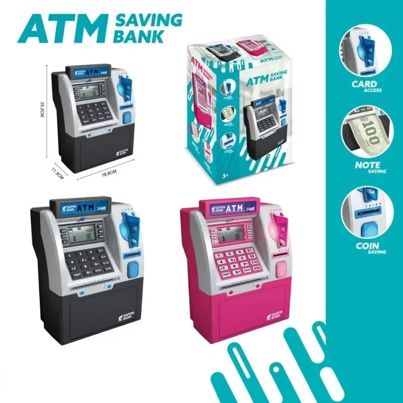 Kids ATM Piggy Bank  Electronic Password Saving Box With Swipe Card 4