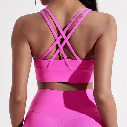 Women Cross Back Fitness Sport Bra Solid Color High Strength Tight Top Gym Yoga Training Underwear  5