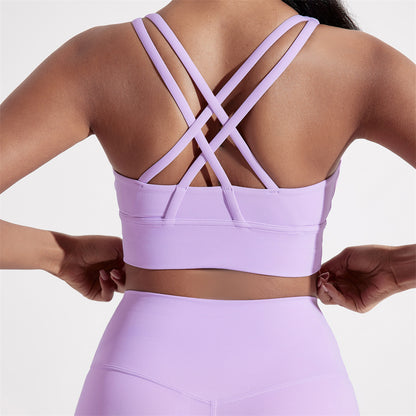 Women Cross Back Fitness Sport Bra Solid Color High Strength Tight Top Gym Yoga Training Underwear  8