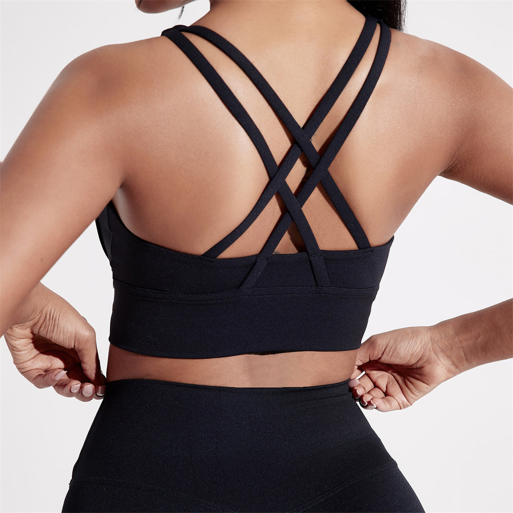 Women Cross Back Fitness Sport Bra Solid Color High Strength Tight Top Gym Yoga Training Underwear  13