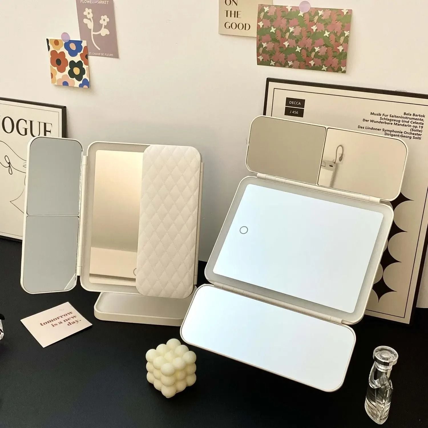 Trifold Makeup Mirror With LED Lights Smart Touch Dressing Mirror 1