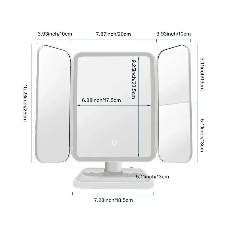Trifold Makeup Mirror With LED Lights Smart Touch Dressing Mirror 5