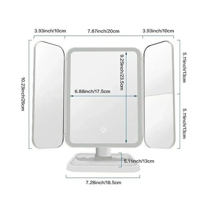 Trifold Makeup Mirror With LED Lights Smart Touch Dressing Mirror 5