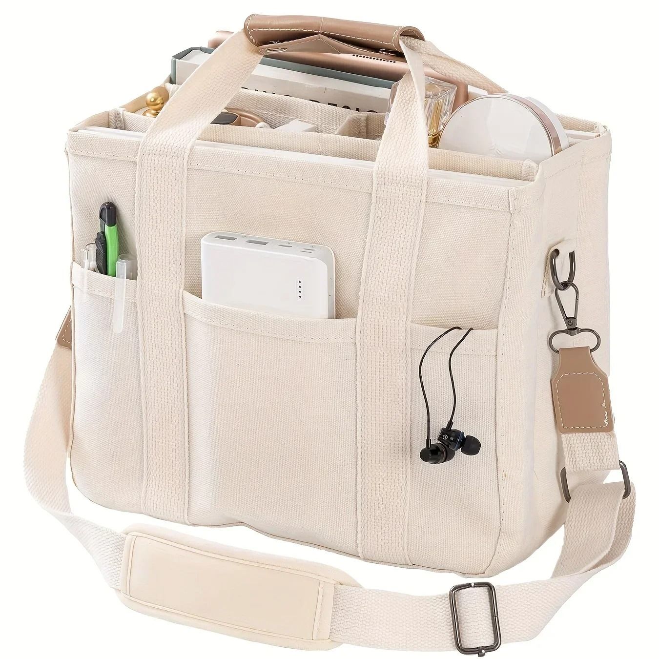 Ladies Canvas Handbag Multi Pocket Large Capacity Tote Bag 1