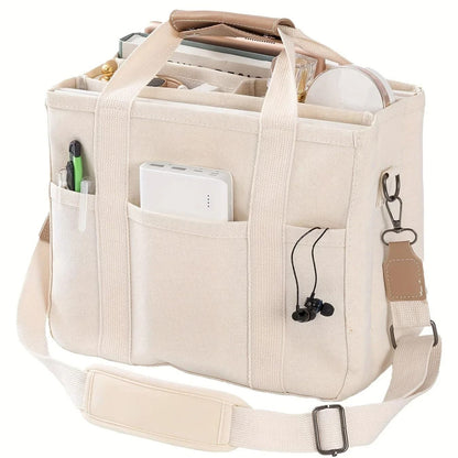 Ladies Canvas Handbag Multi Pocket Large Capacity Tote Bag 1
