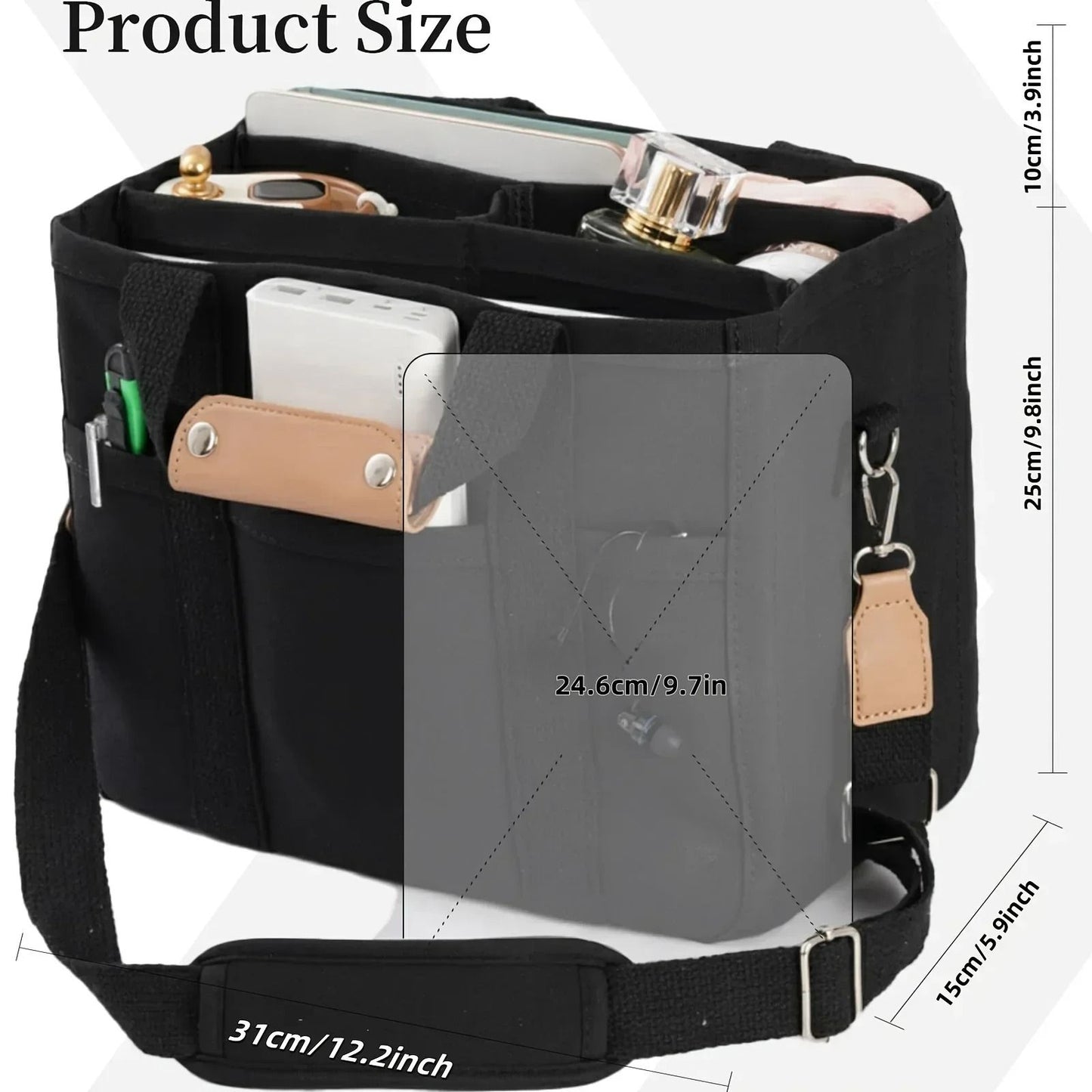 Ladies Canvas Handbag Multi Pocket Large Capacity Tote Bag 2
