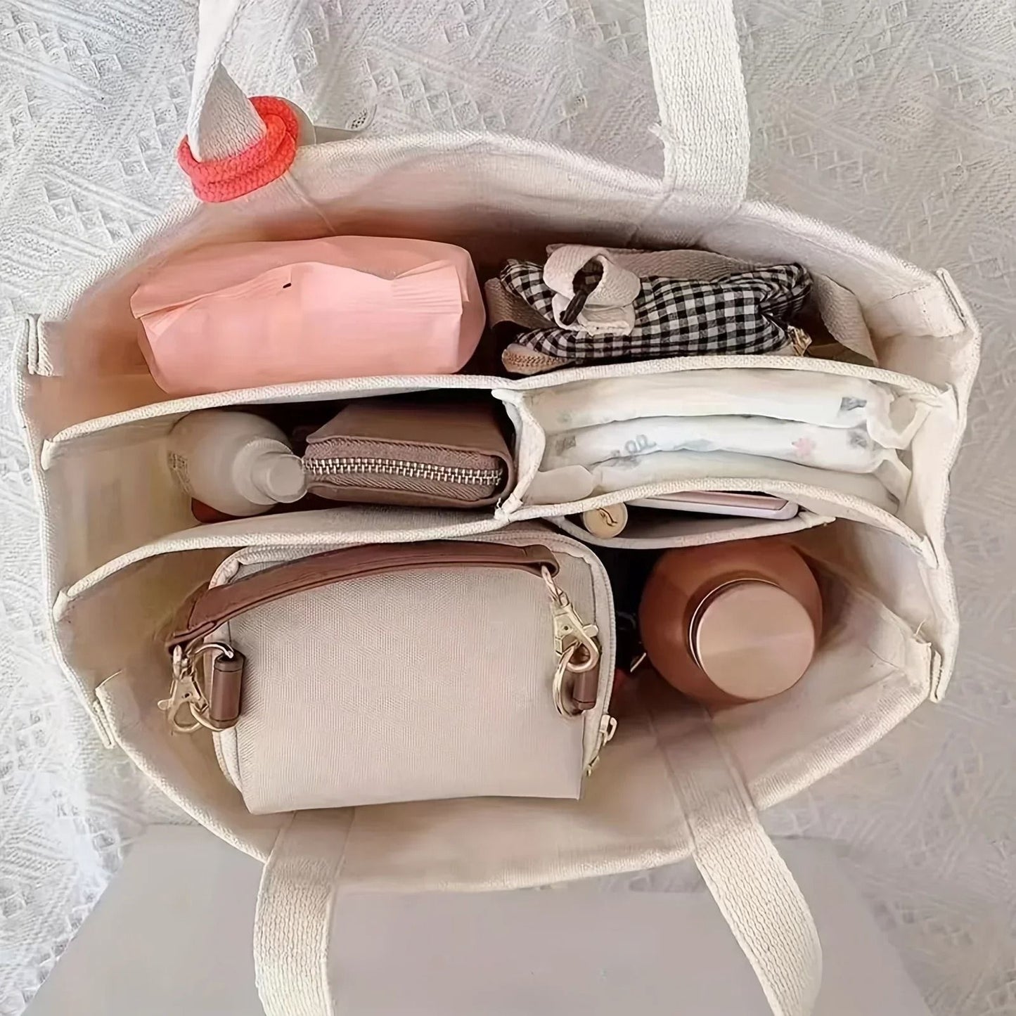 Ladies Canvas Handbag Multi Pocket Large Capacity Tote Bag 5