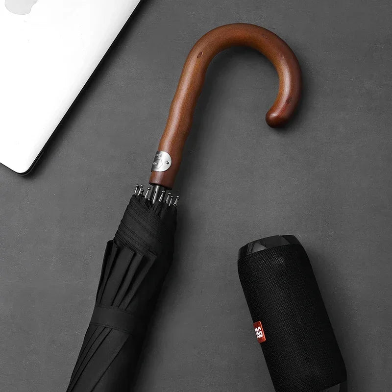 Parachase Wooden Long Umbrella for Men, Big Size Windproof Golf Umbrella with Designer Handle for Heavy Rain Outdoor Use