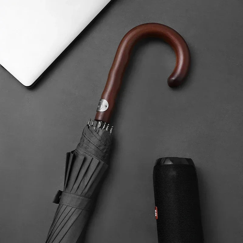 Parachase Wooden Long Umbrella for Men, Big Size Windproof Golf Umbrella with Designer Handle for Heavy Rain Outdoor Use