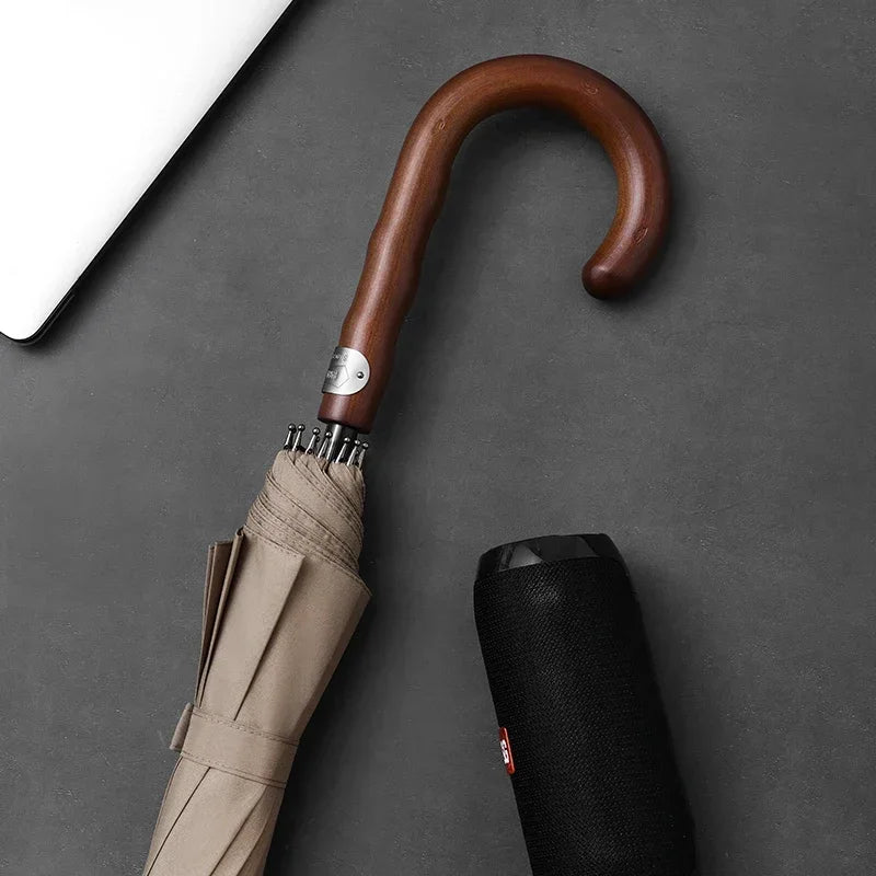 Parachase Wooden Long Umbrella for Men, Big Size Windproof Golf Umbrella with Designer Handle for Heavy Rain Outdoor Use