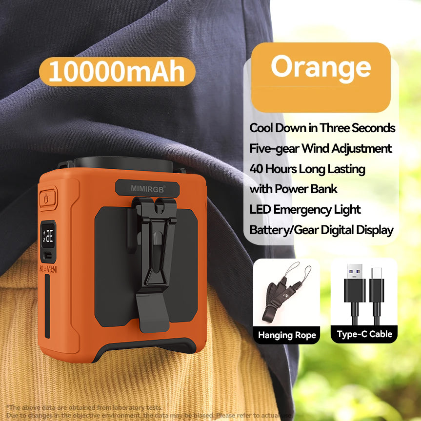 Waist Fan Portable with LED Lighting & Power Bank, Hanging Neck Cooling Fan Speed Strong Airflow for Outdoor Work