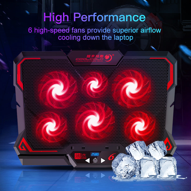 Gaming Laptop Cooler Six Fan LED Screen Two USB Port High Speed Notebook Stand Laptop Cooling Pad 3